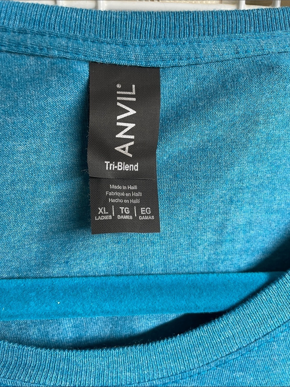 Anvil Teal Tri-Blend Crew Neck Soft T-Shirt X-Large - Picture 2 of 8